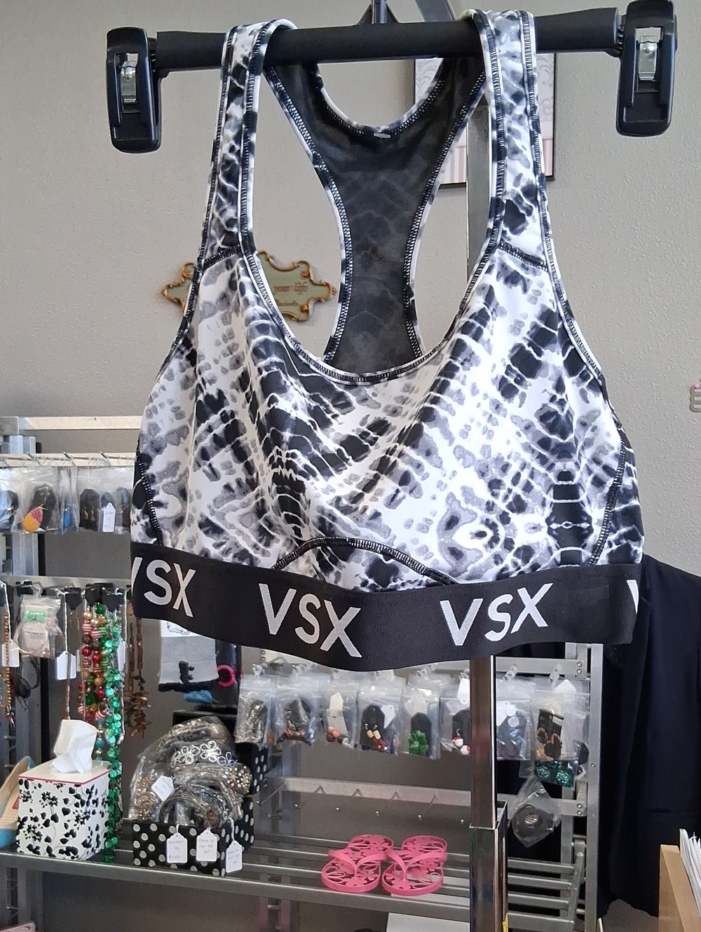 VSX Black & White Snake-Print Racerback Sports Bra